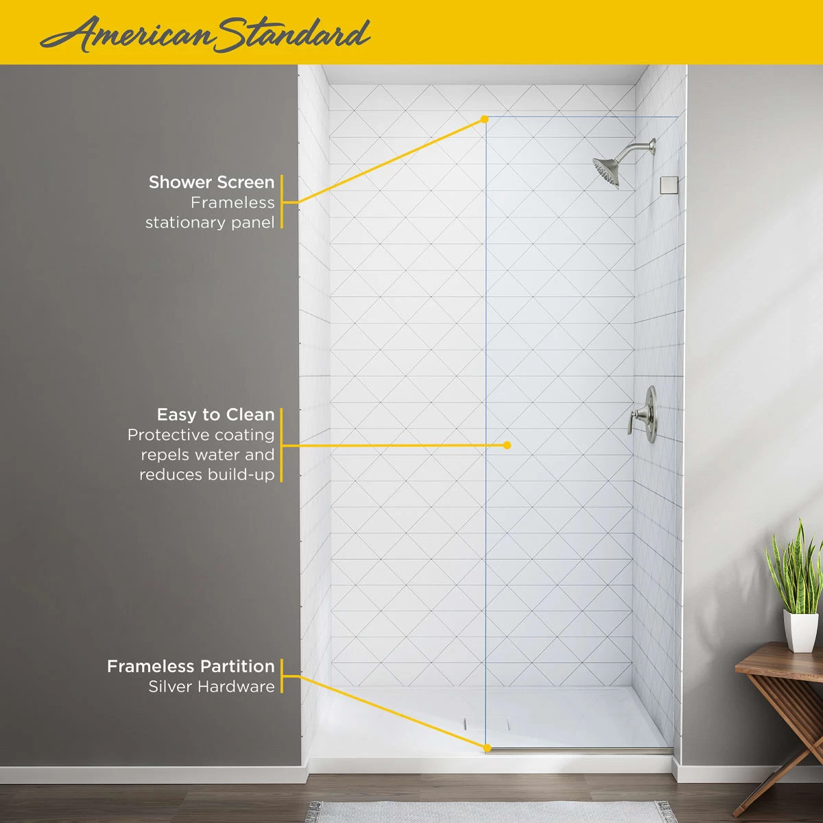 American Standard | Shower Door Collection 76" High X 24" Wide Frameless Shower Screen With Clear Glass 4 American Standard | Shower Door Collection 76" High X 24" Wide Frameless Shower Screen With Clear Glass - Image 2