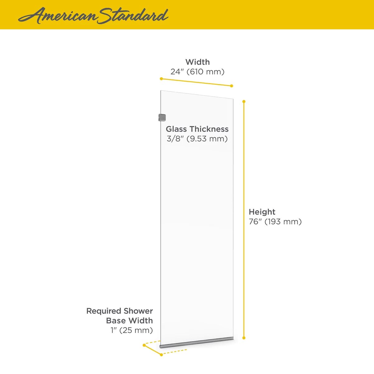 American Standard | Shower Door Collection 76" High X 24" Wide Frameless Shower Screen With Clear Glass 5 American Standard | Shower Door Collection 76" High X 24" Wide Frameless Shower Screen With Clear Glass - Image 3