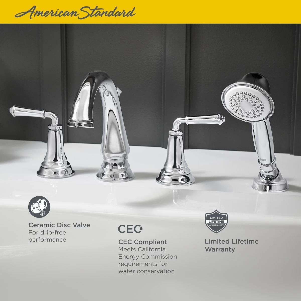 American Standard | Delancey Deck Mounted Roman Tub Filler With Built-In Diverter - Includes Hand Shower 10 American Standard | Delancey Deck Mounted Roman Tub Filler With Built-In Diverter - Includes Hand Shower - Image 8