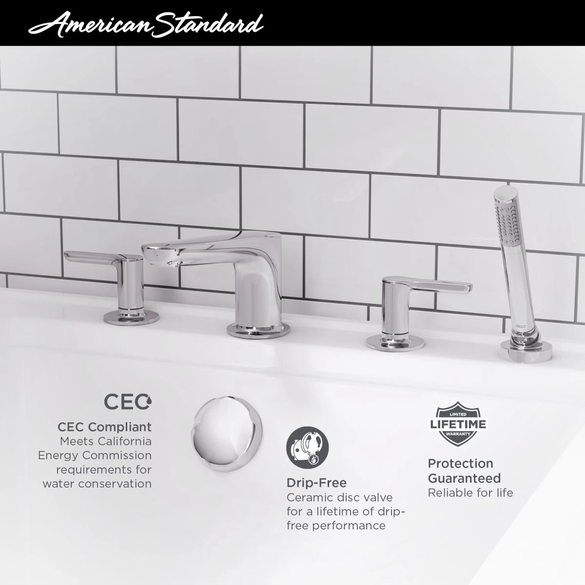 American Standard | Studio S Deck Mounted Roman Tub Filler With Built-In Diverter - Includes Hand Shower 10 American Standard | Studio S Deck Mounted Roman Tub Filler With Built-In Diverter - Includes Hand Shower - Image 8