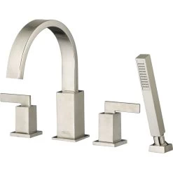 American Standard | Times Square Deck Mounted Roman Tub Filler With Built-In Diverter - Includes Hand Shower -American Standard american standard t184 901 close up nickel 49
